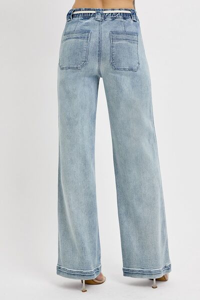 Straight Leg Jeans with Pockets Risen