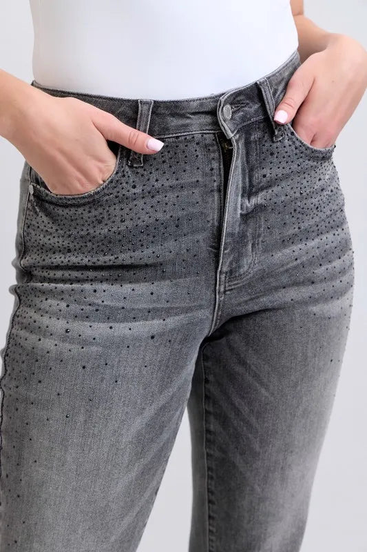 High Waist Rhinestone Straight Jeans Judy Blue