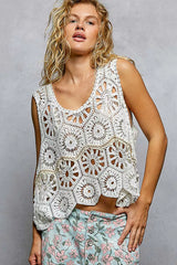 Boho Floral Crochet Sweater Vest with Scalloped Edge POL