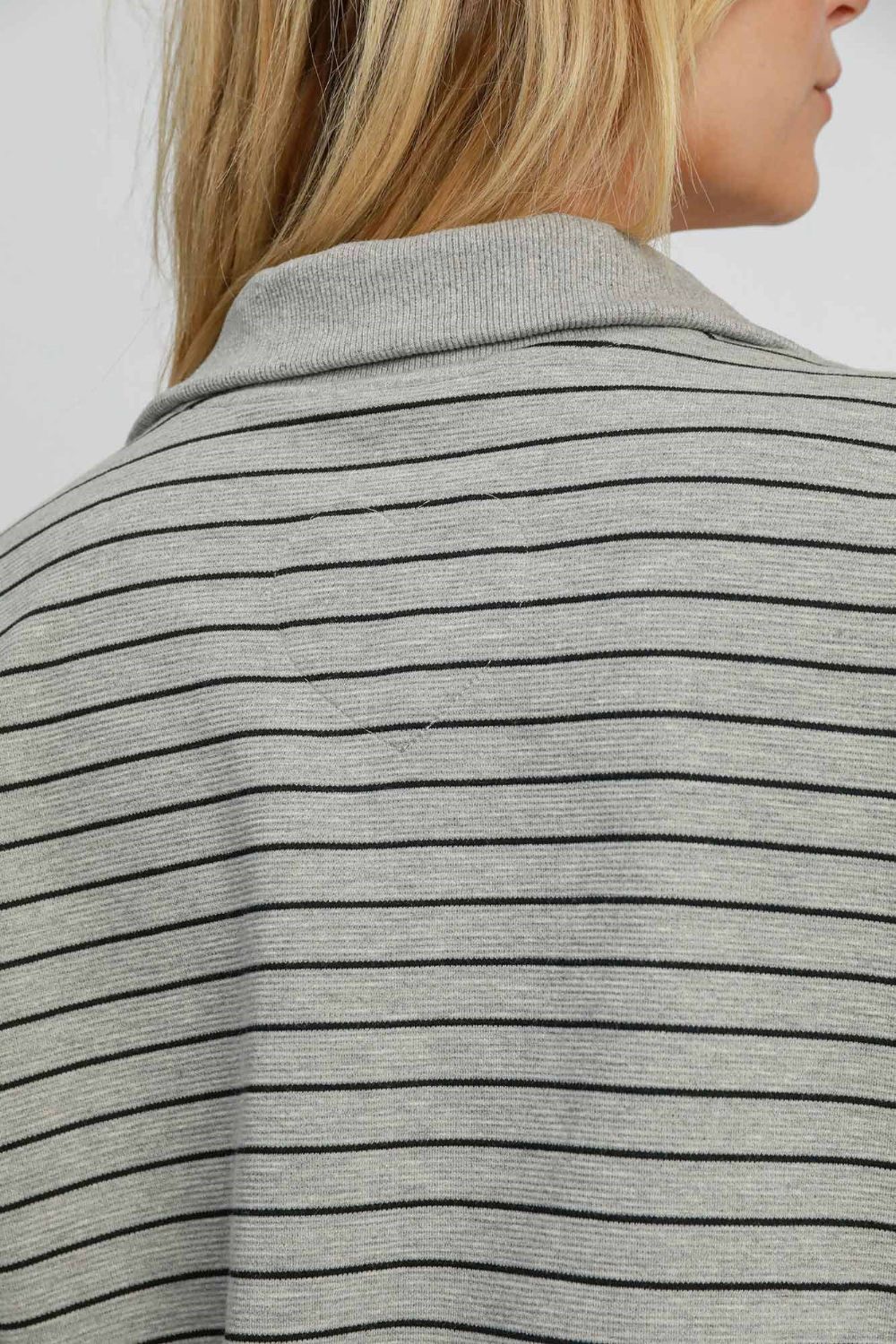 Striped Half Zip Short Sleeve Sweatshirt Umgee