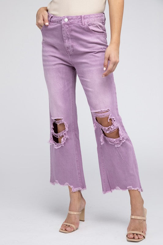 Distressed Vintage Washed Wide Leg Pants BiBi VINTAGE LAVENDER S 