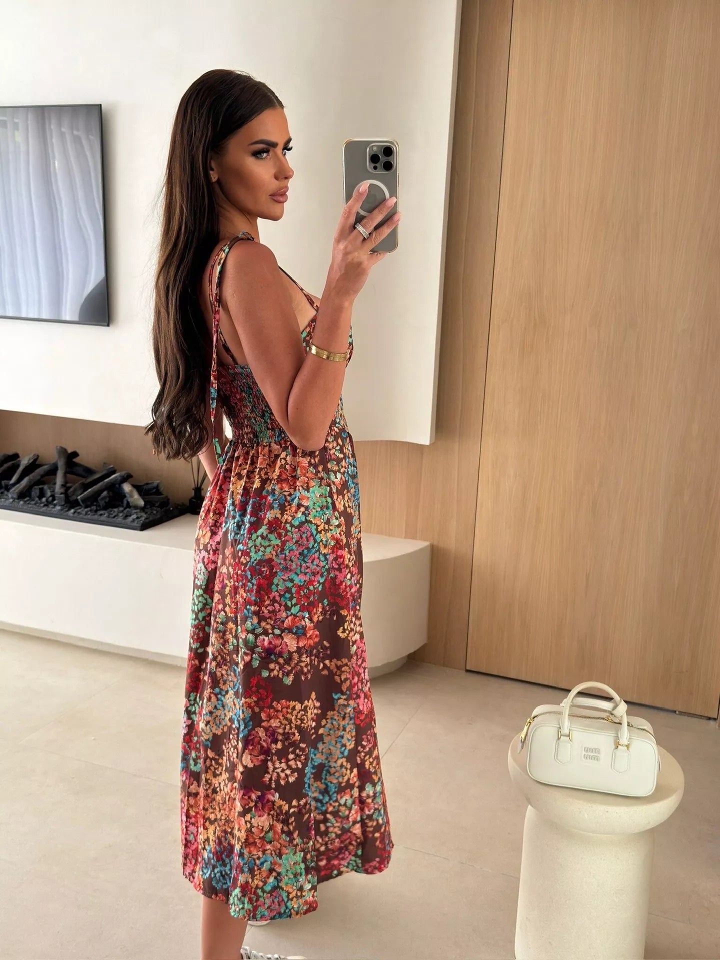 Printed Tie-Strap Midi Dress Simmer & Fay