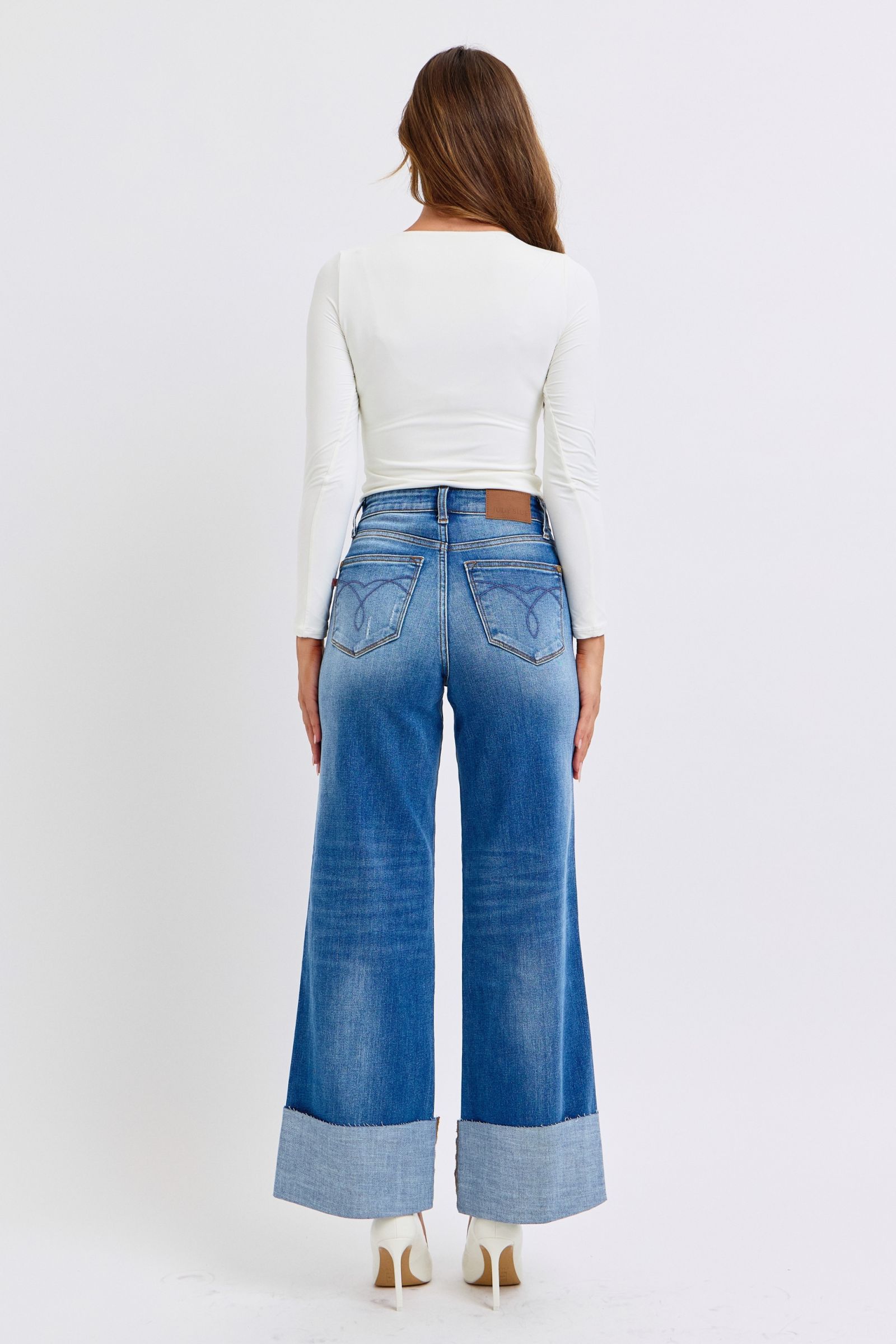 Distressed High Waist Wide Leg Jeans Judy Blue