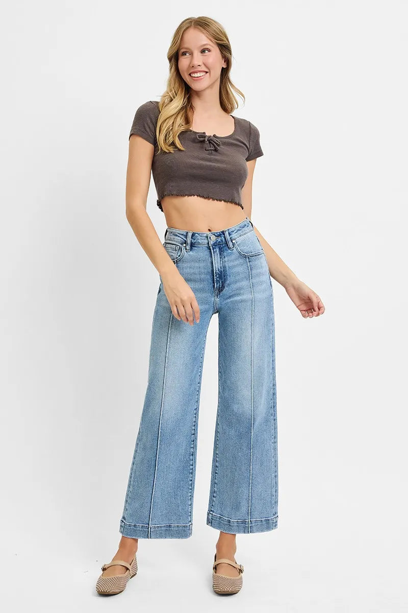 High Rise Crop Wide Leg Jeans With Plus Size Risen