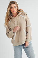 Lace Detail Drawstring Hoodie with Kangaroo Pocket Aemi + Co