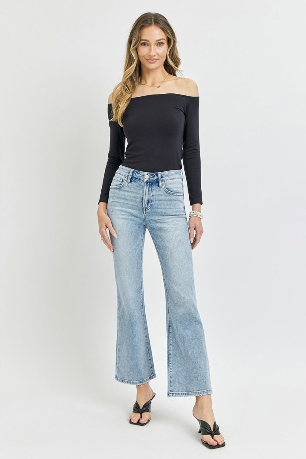 High Rise Ankle Flare Jeans Risen   