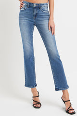 Mid Rise Ankle Straight Jeans with Pockets Risen Dark 0(24) 