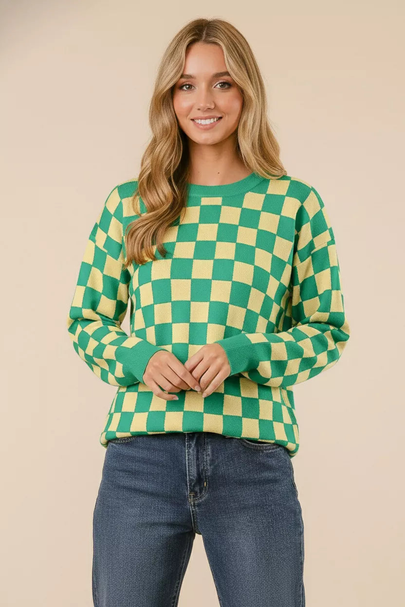 BiBi Checkered Pattern Sweater Trendsi