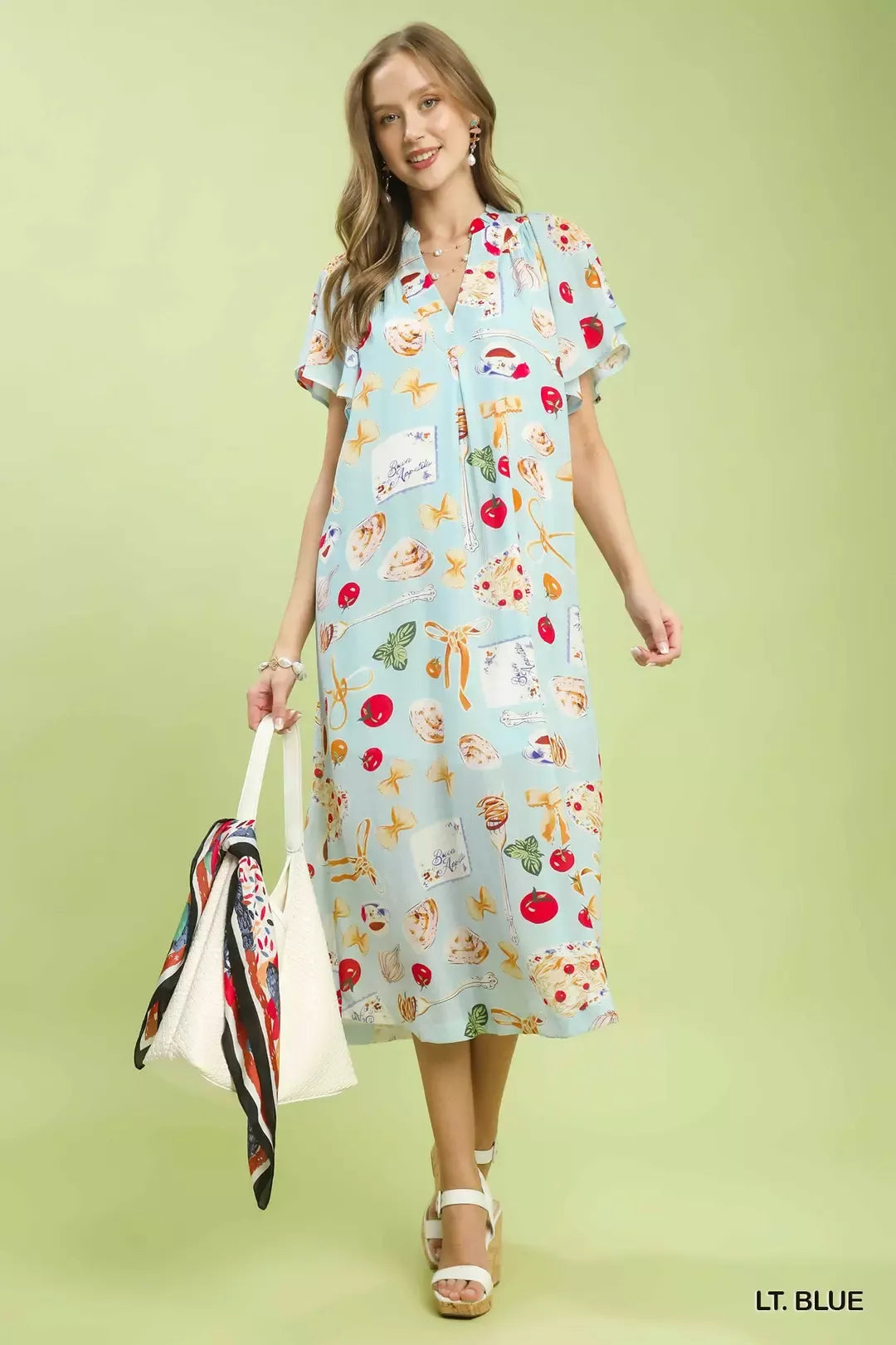 Abstract Print Flutter Sleeve Midi Dress Umgee