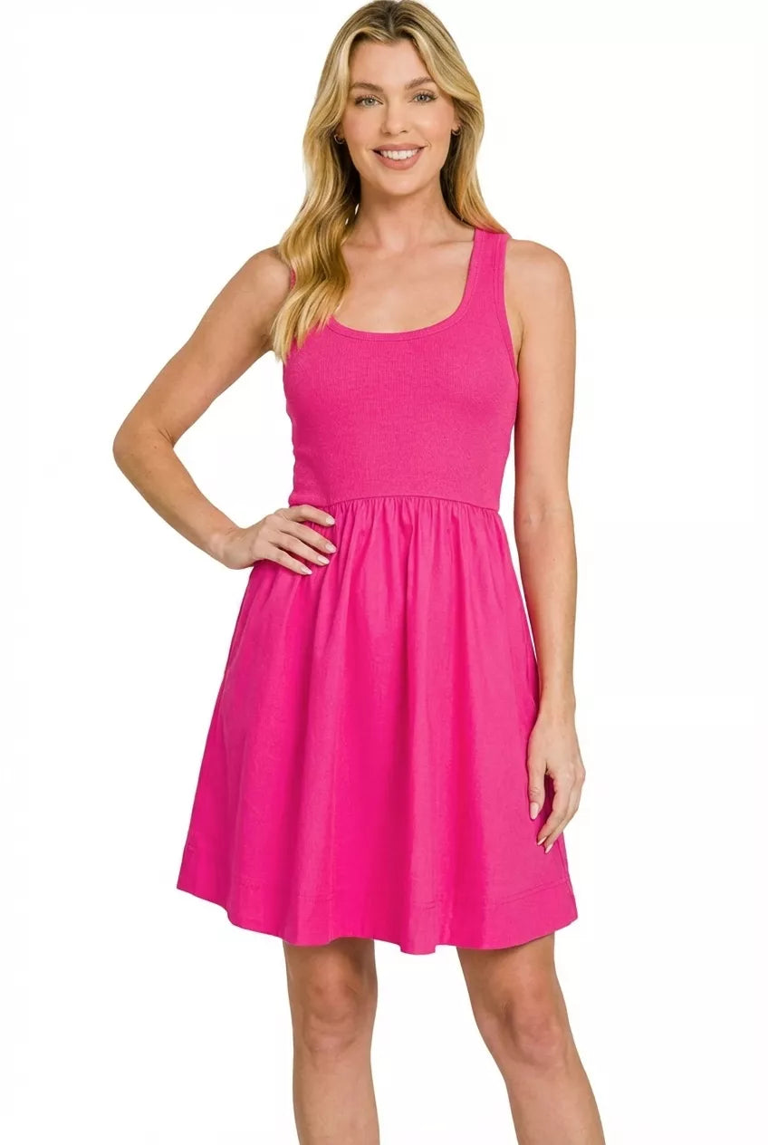 Combined Knit & Woven Midi Dress ZENANA