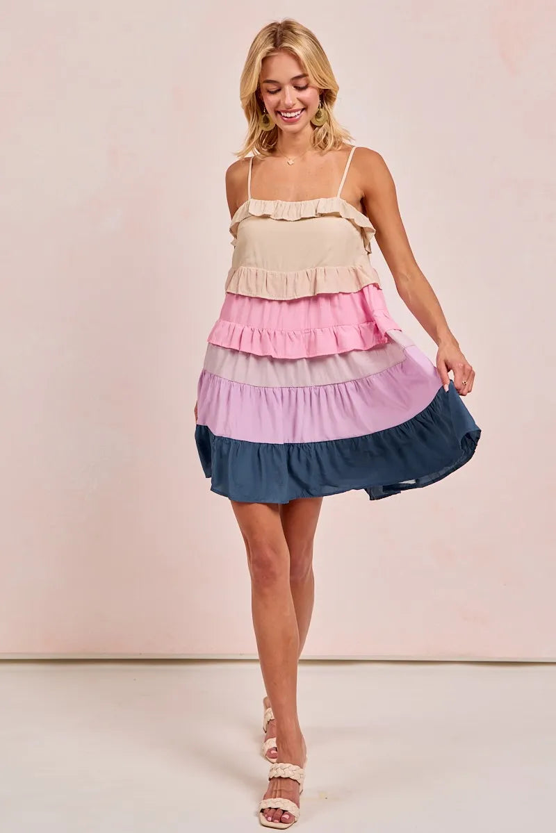 Color Blocked Tiered Dress BiBi