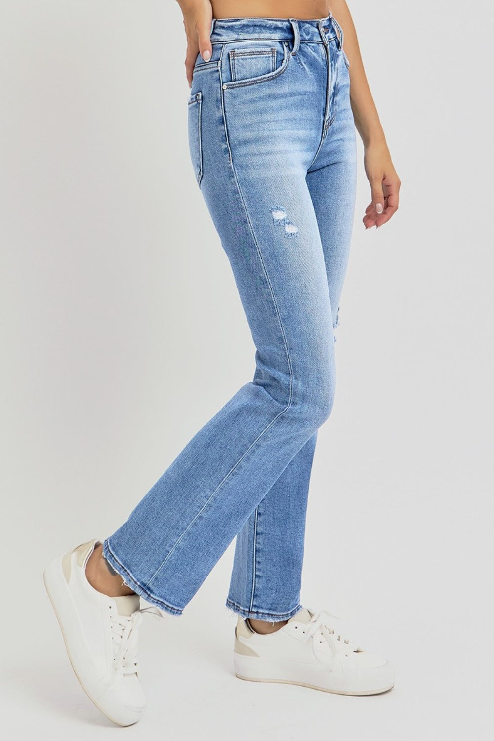 Distressed High-Rise Ankle Straight Jeans Risen   