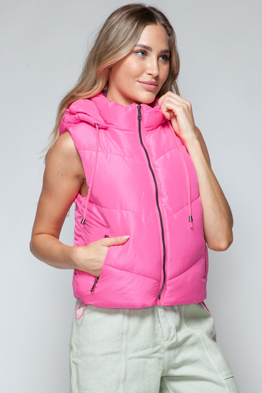 Zip Up Quilted Hooded Vest Snobbish   