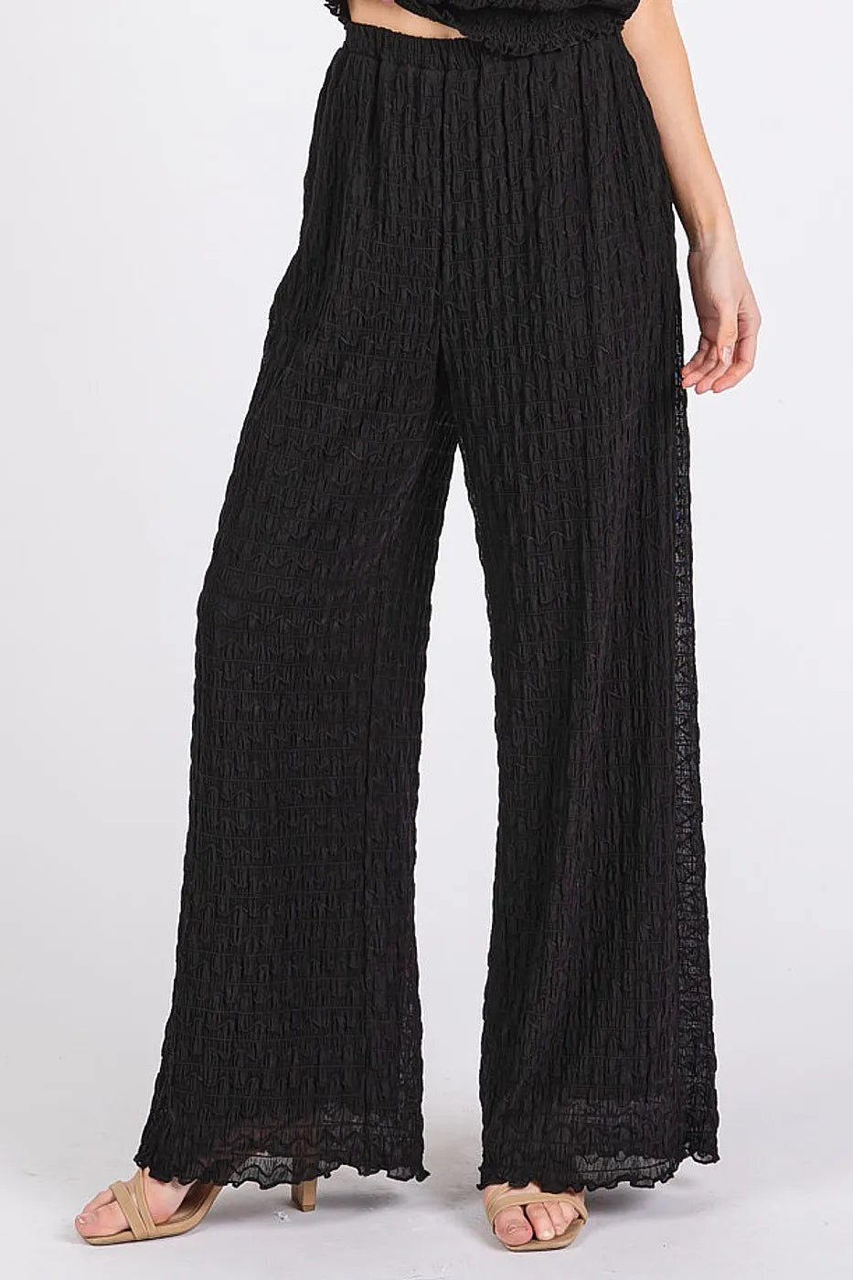 Textured Stretchy Crop Tank and Pants Set Mittoshop