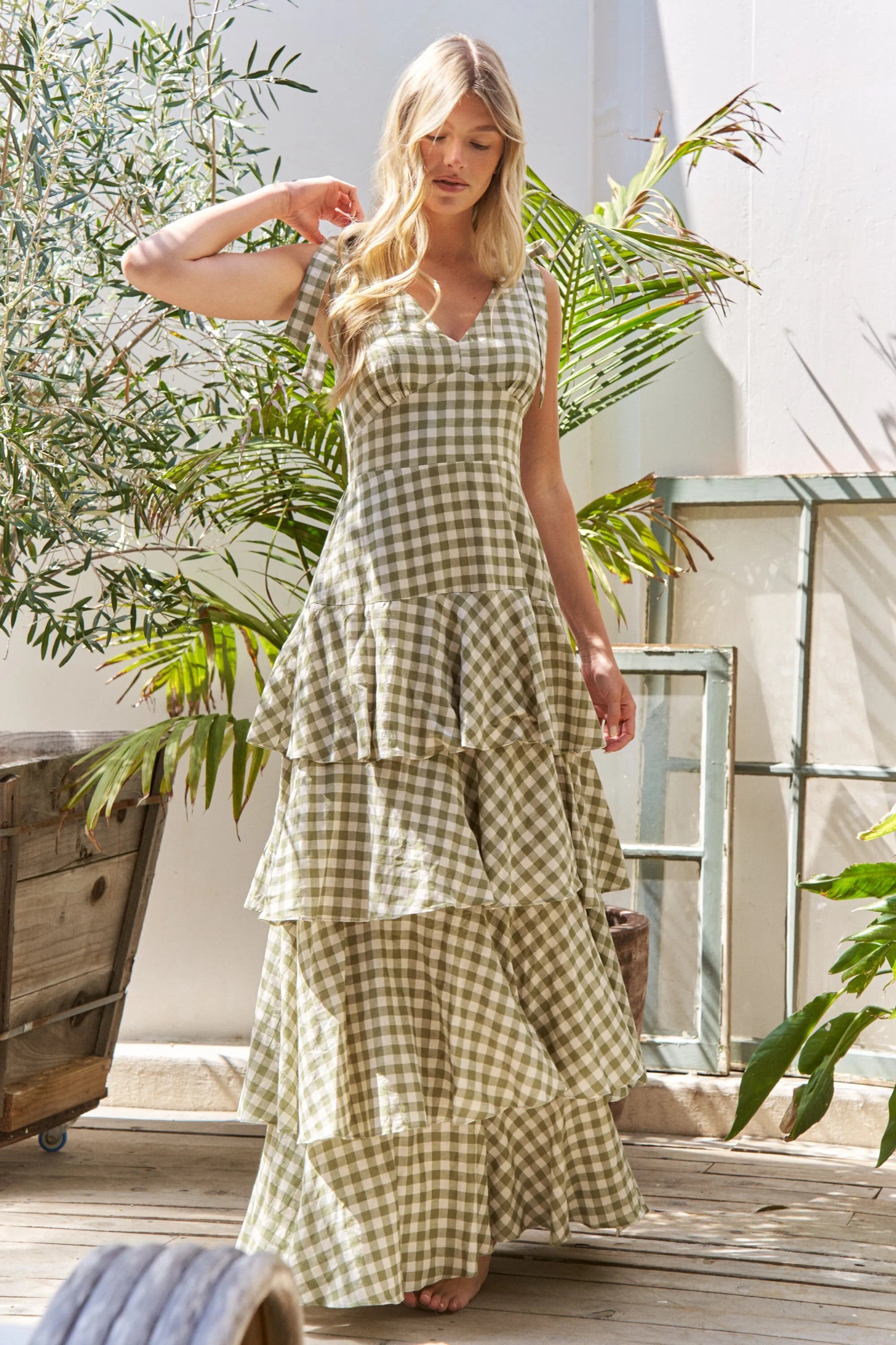 Gingham Tiered Maxi Dress Jade By Jane