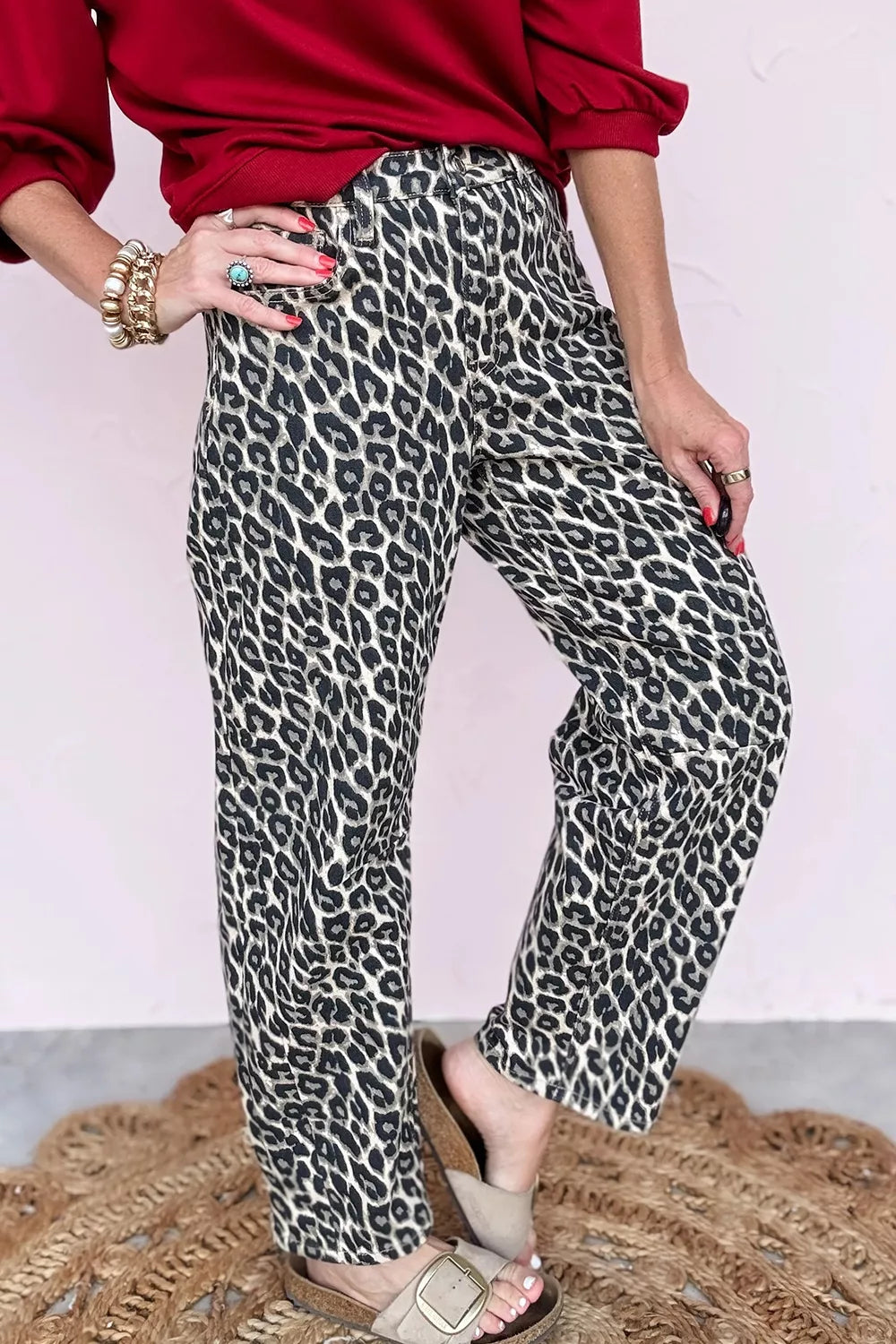 Leopard Print Barrel High-Rise Statement Jeans Simmer & Fay
