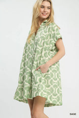 Printed Button Front Shirt Dress Umgee