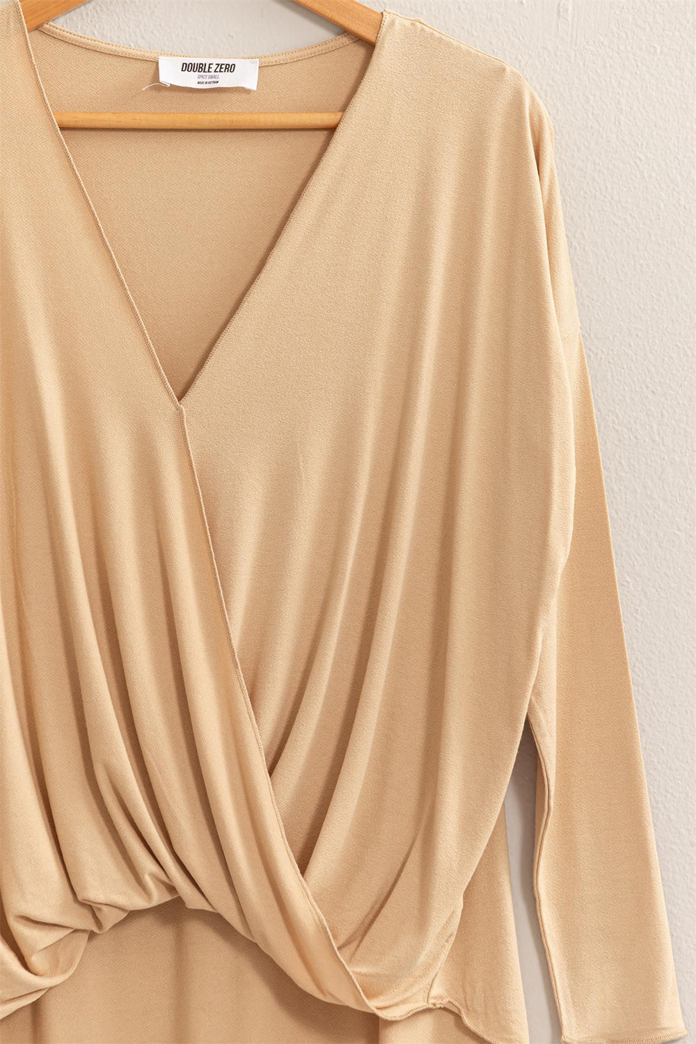 Draped Drop Shoulder V-neck Long Sleeve Top HYFVE   