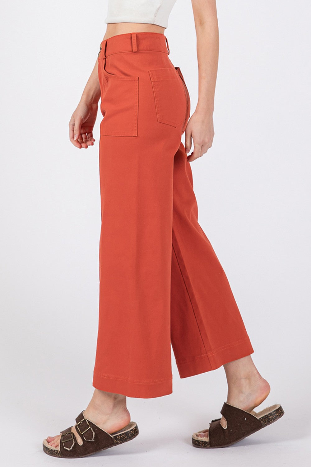 Wide Leg Cropped Pants Sage + Fig   