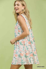 Floral Print Babydoll Sleeveless Dress With Pockets Umgee