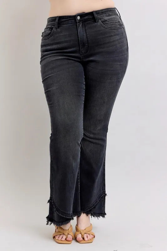 High Waist Flare W/ Mock Fray Tulip Hem Plus Size Judy Blue