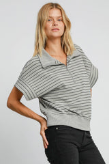 Striped Half Zip Short Sleeve Sweatshirt Umgee