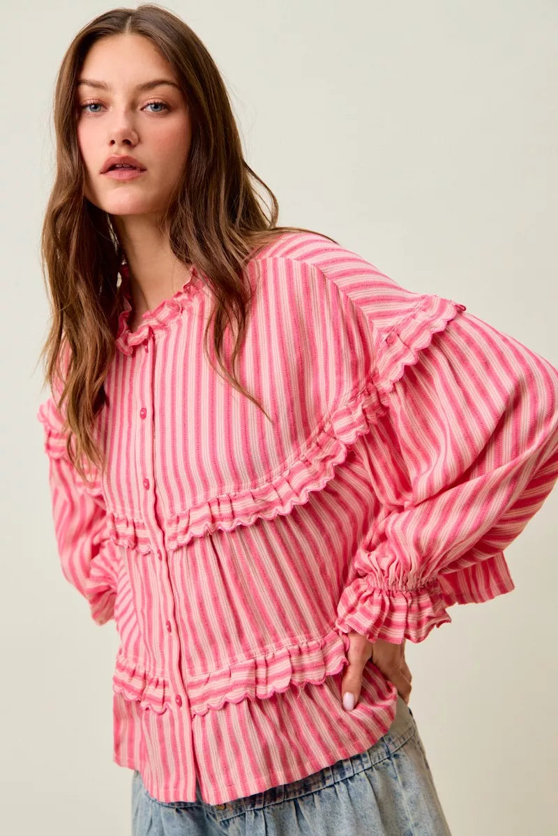 Variegated Stripe Reversible Flowy Boho Blouse So Me