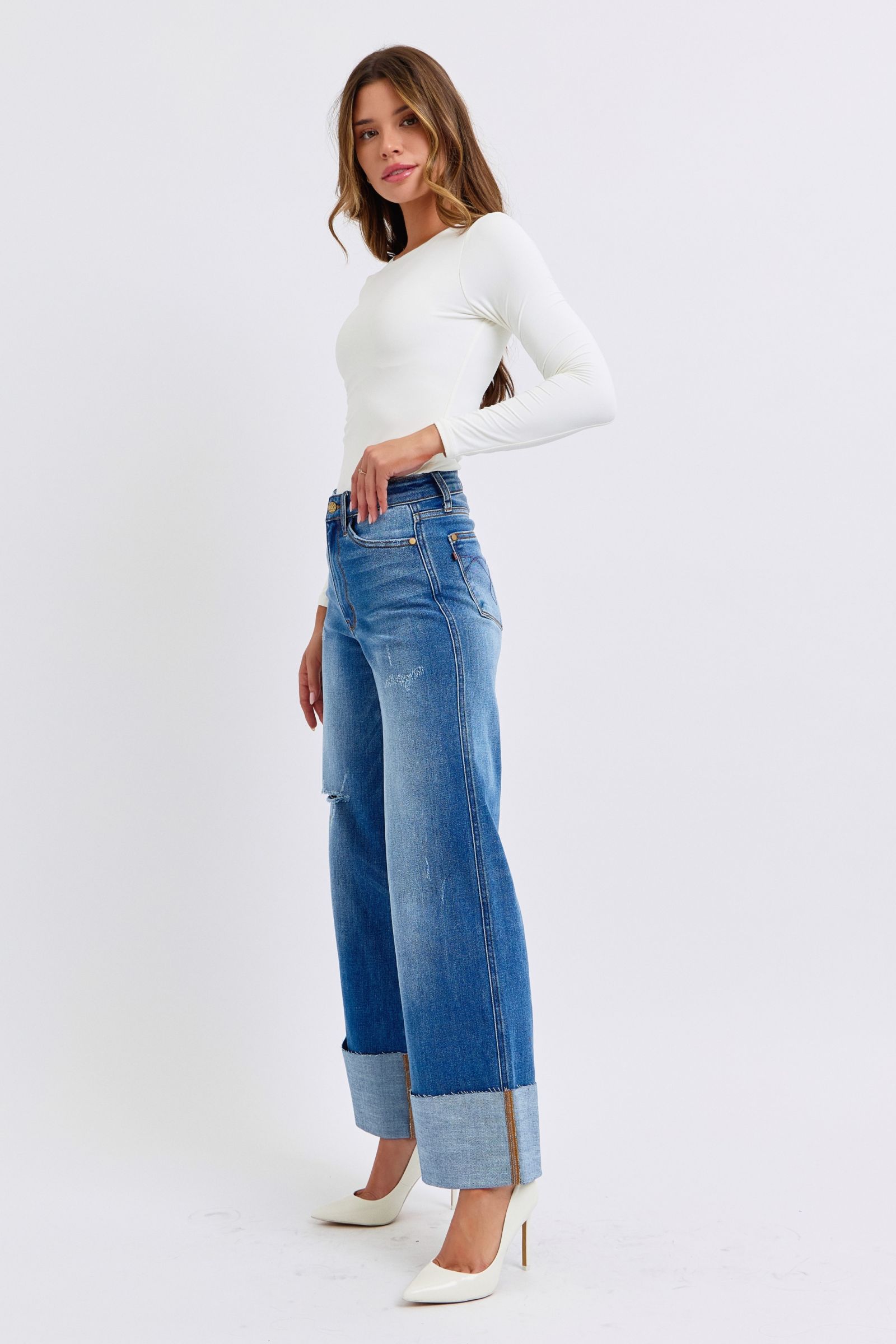 Distressed High Waist Wide Leg Jeans Judy Blue