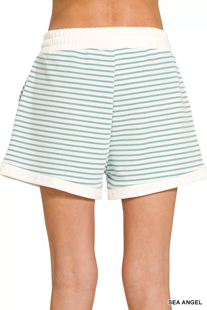 Stripe Contrast Trim Top & Shorts Set ZENANA