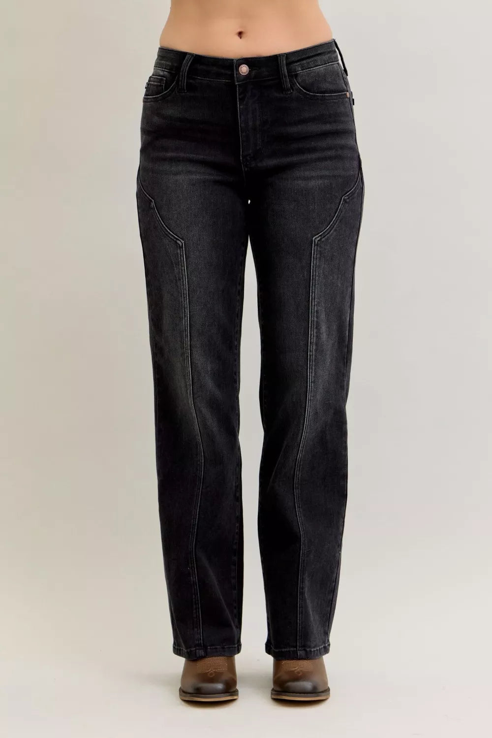 Mid Rise Straight Western Seam Detail Jeans Judy Blue BK 0(24)