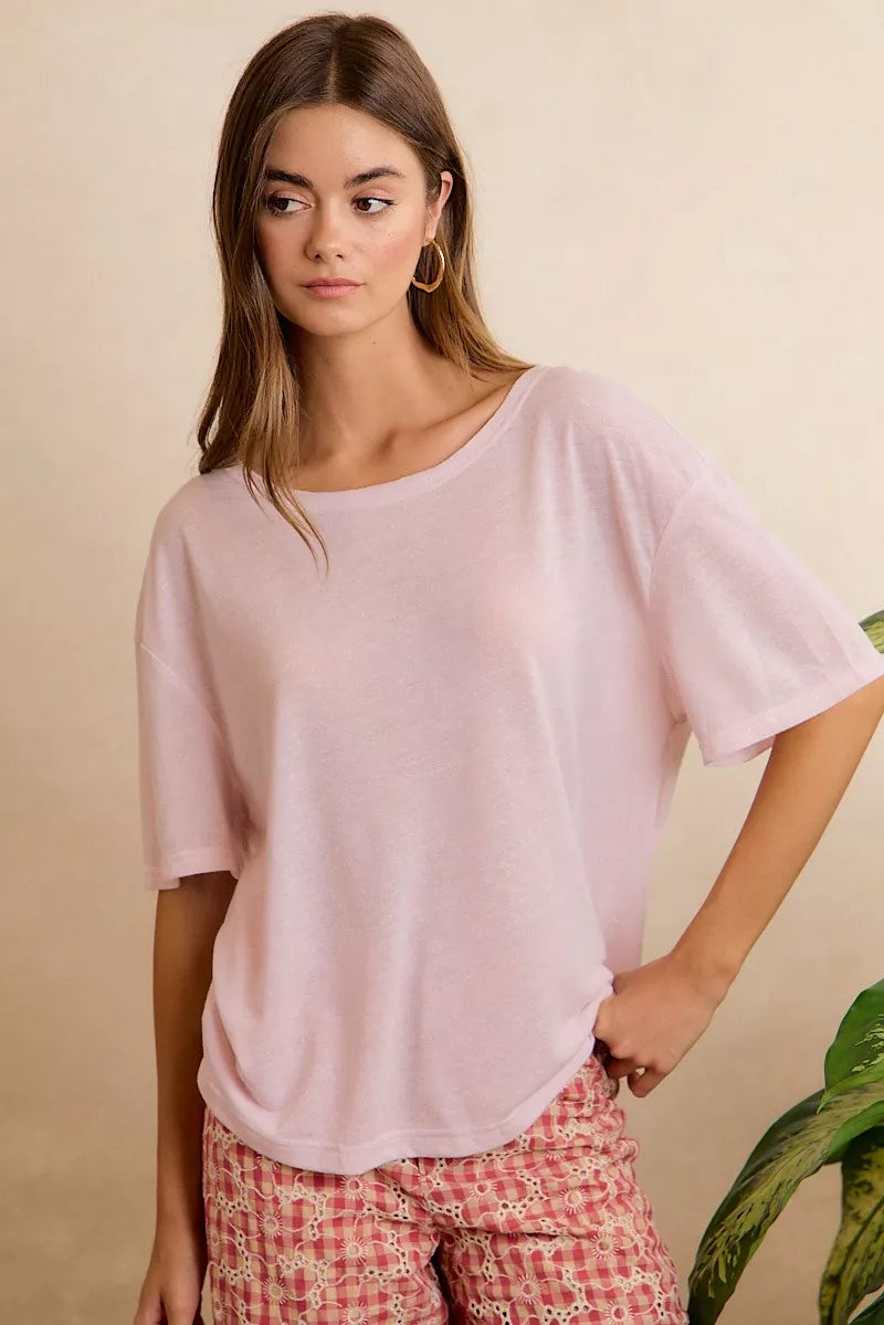 Bibi pale lavender solid jersey relaxed fit short sleeve top for women