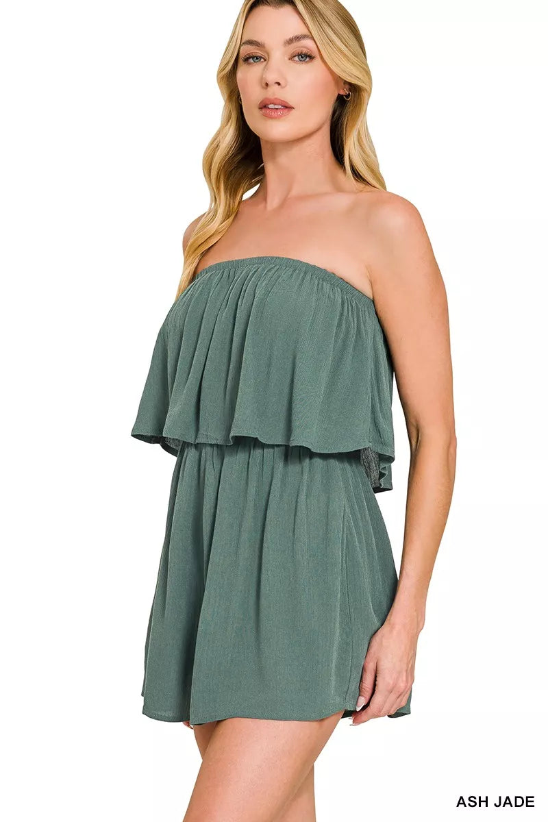 Woven Crinkle Strapless Rompers ZENANA
