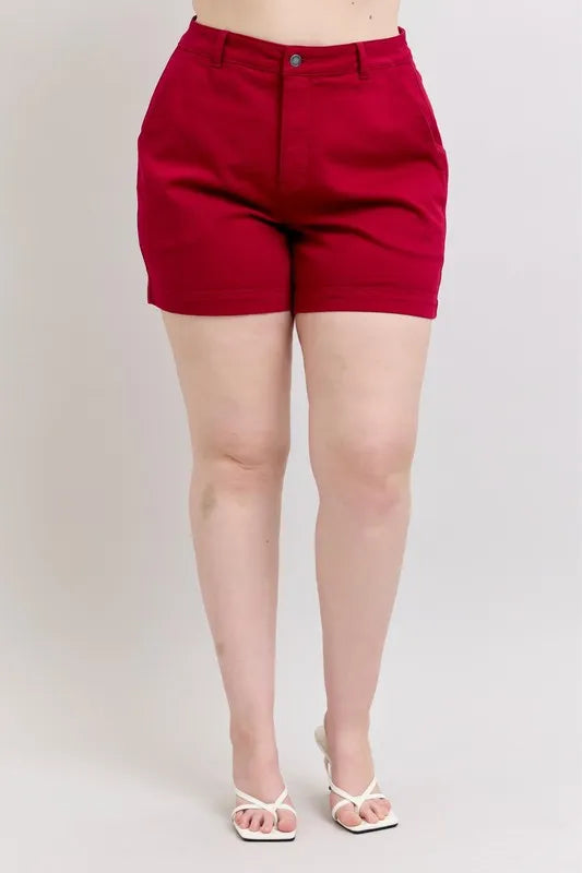 Plus Size High Waist Tummy Control Garment Dyed Heart Shaped Denim Shorts Judy Blue