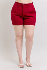 Plus Size High Waist Tummy Control Garment Dyed Heart Shaped Denim Shorts Judy Blue