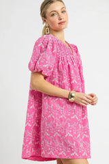 Floral Puff Sleeve V-Neck Mini Dress Umgee