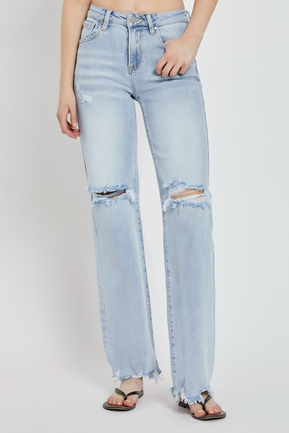 Full Size High Rise Distressed Wide Leg Jeans Risen   