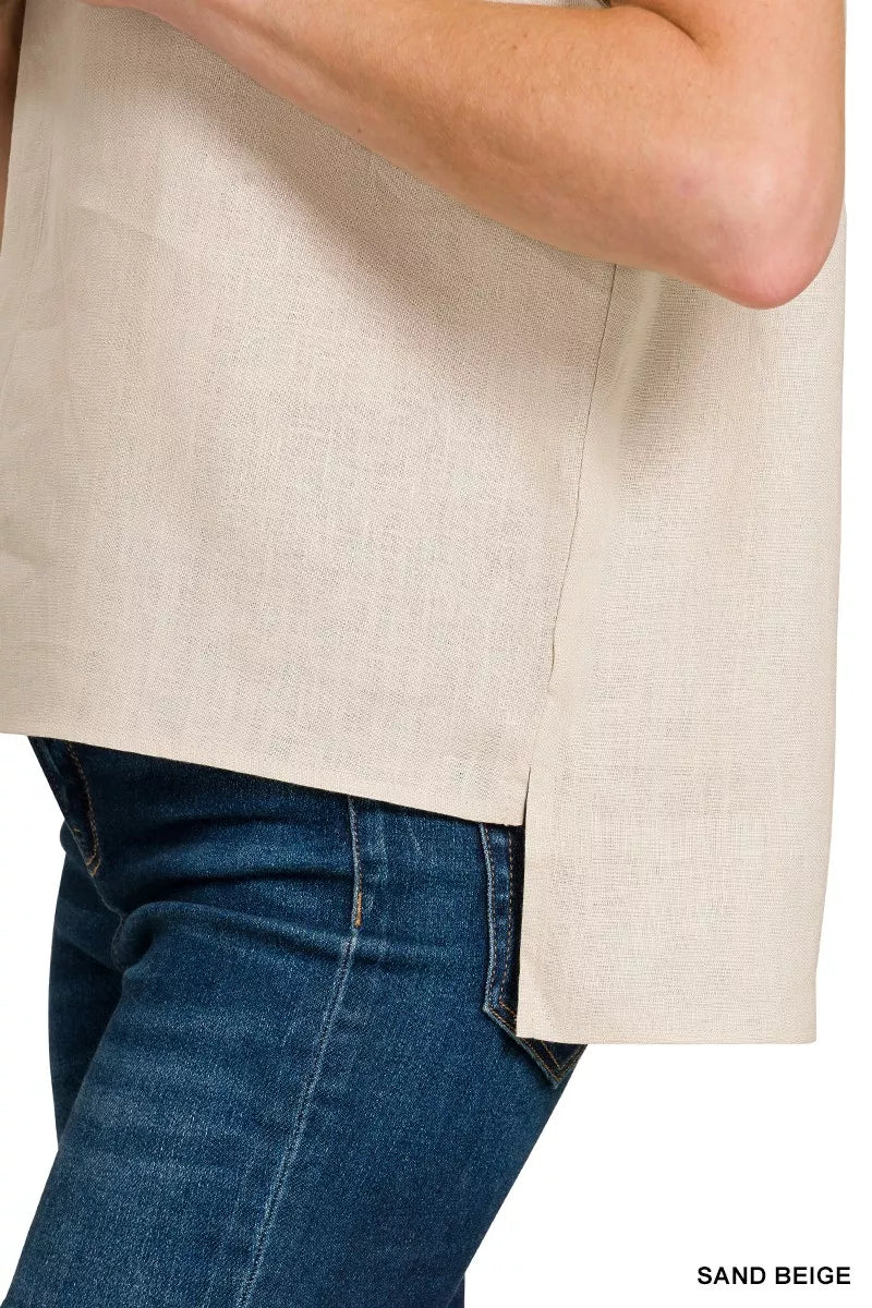 Linen V-Neck Sleeveless Top ZENANA