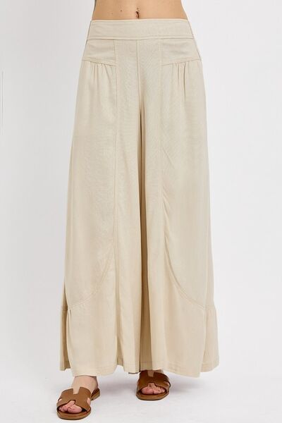 Shirring Detail Wide Leg Pants Risen