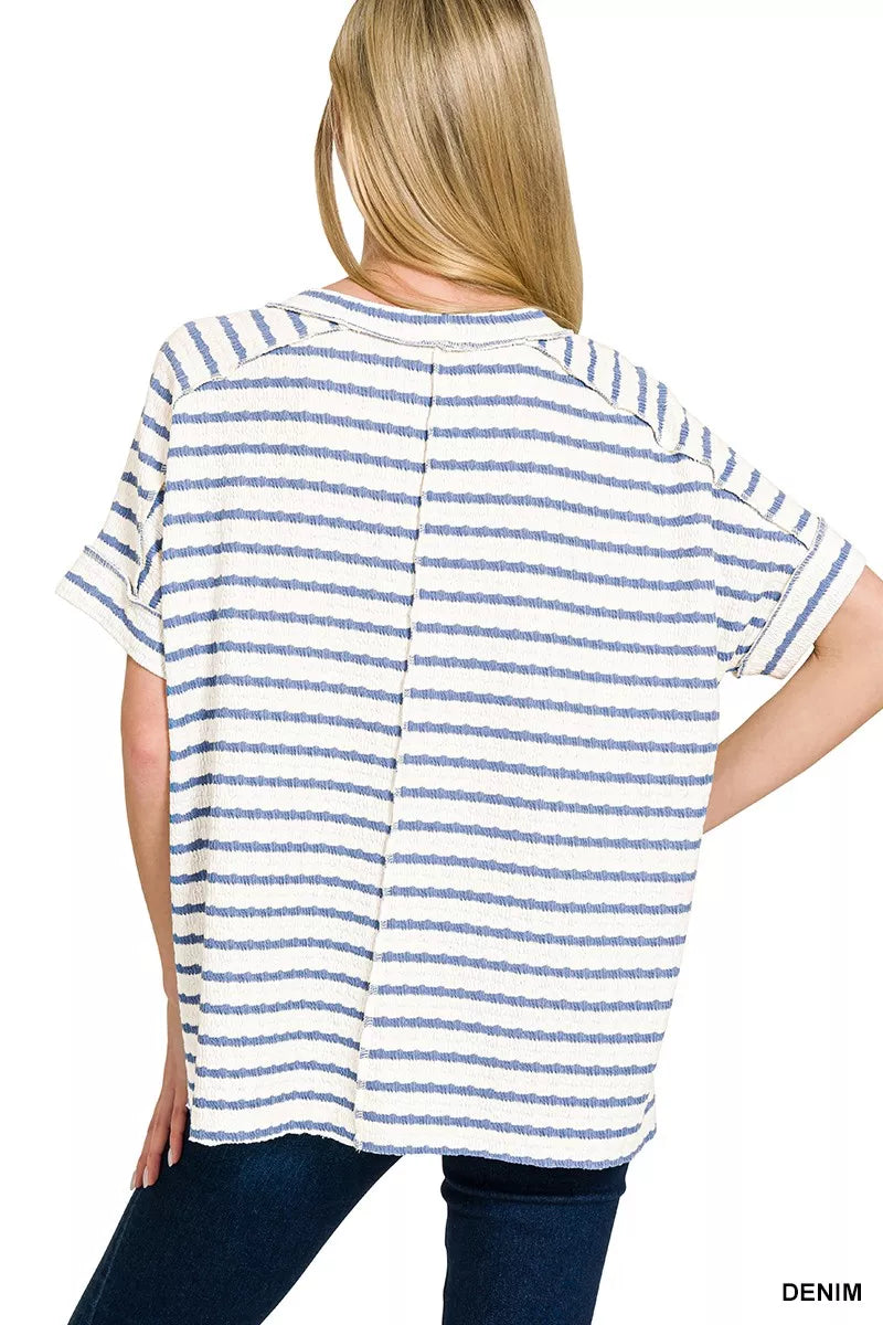 Stripe Jacquard Round-Meck Tee ZENANA