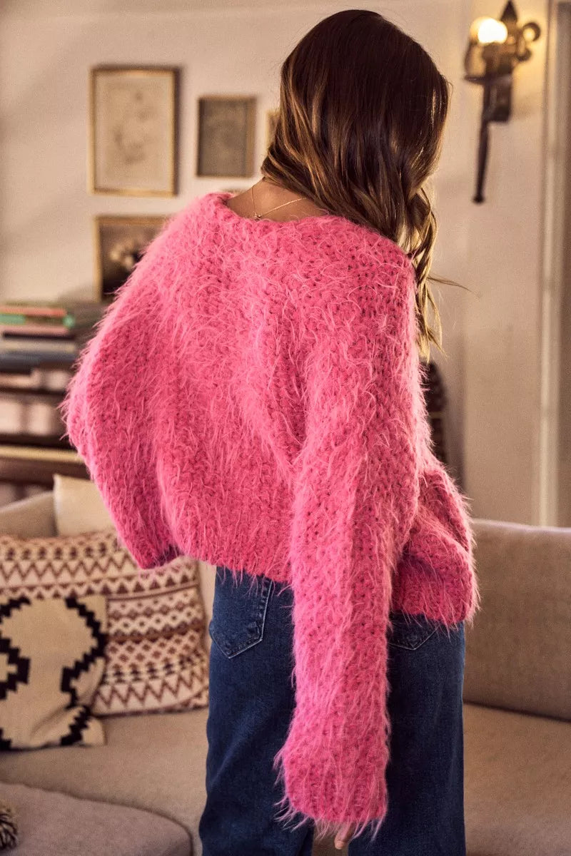 Soft Touch Hairy Loose Fit Cozy Sweater Cardigan So Me