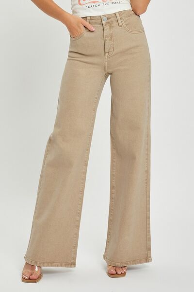 Tummy Control High Rise Wide Leg Jeans Risen Tan 1XL