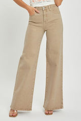 Tummy Control High Rise Wide Leg Jeans Risen Tan 1XL