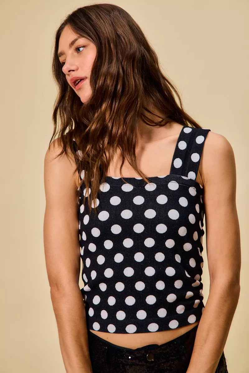 Polka Dot Knit Crop Seamless Casual Tank So Me