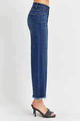 Full Size Raw Hem Cropped Wide Leg Jeans Risen   