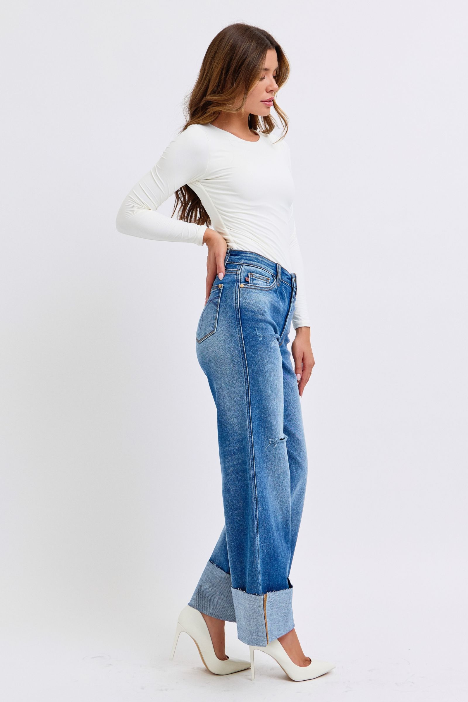 Distressed High Waist Wide Leg Jeans Judy Blue