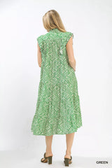 Leaf Print Tiered Midi Dress with Ruffle Detail Umgee