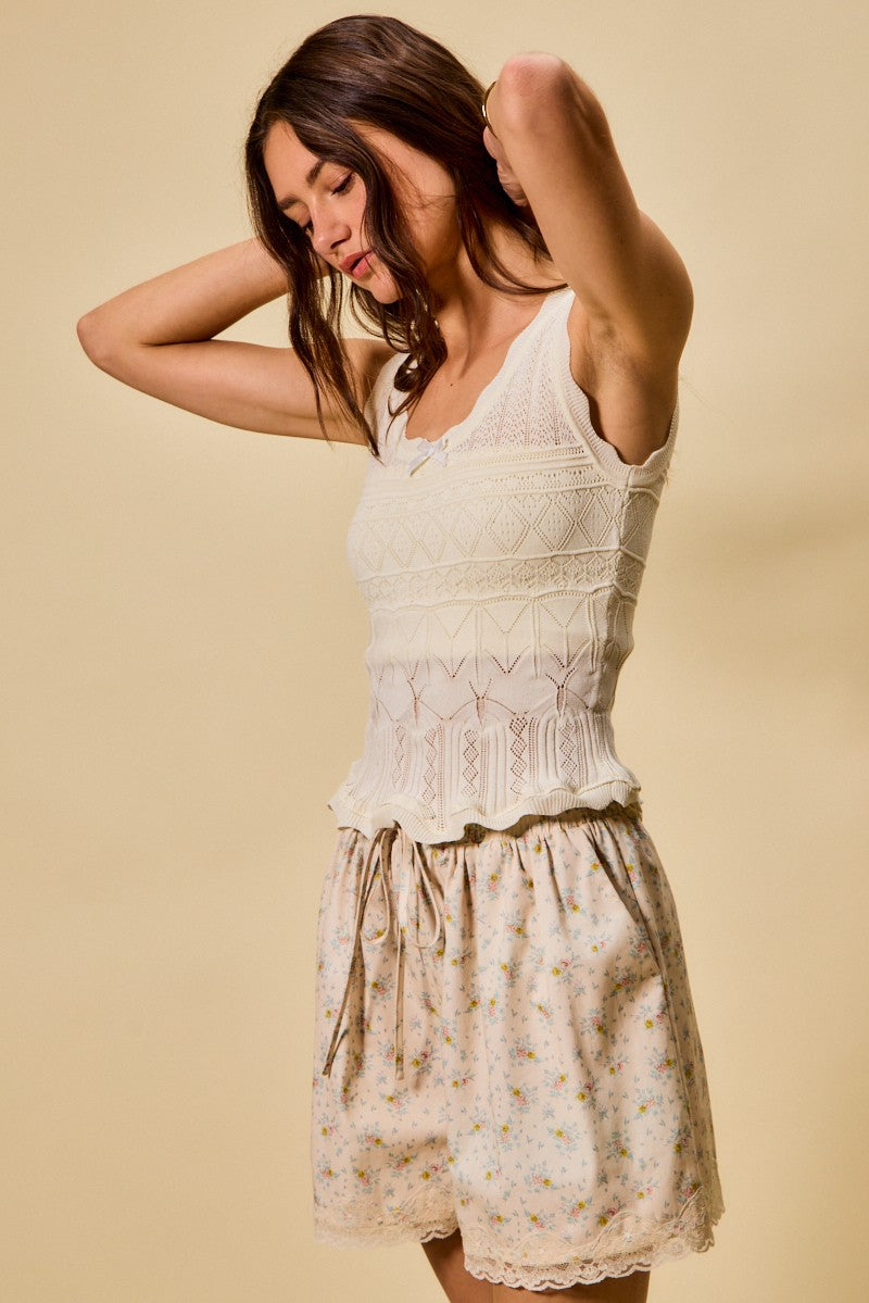 Scallop Ribbed Sleeveless Knit Top So Me