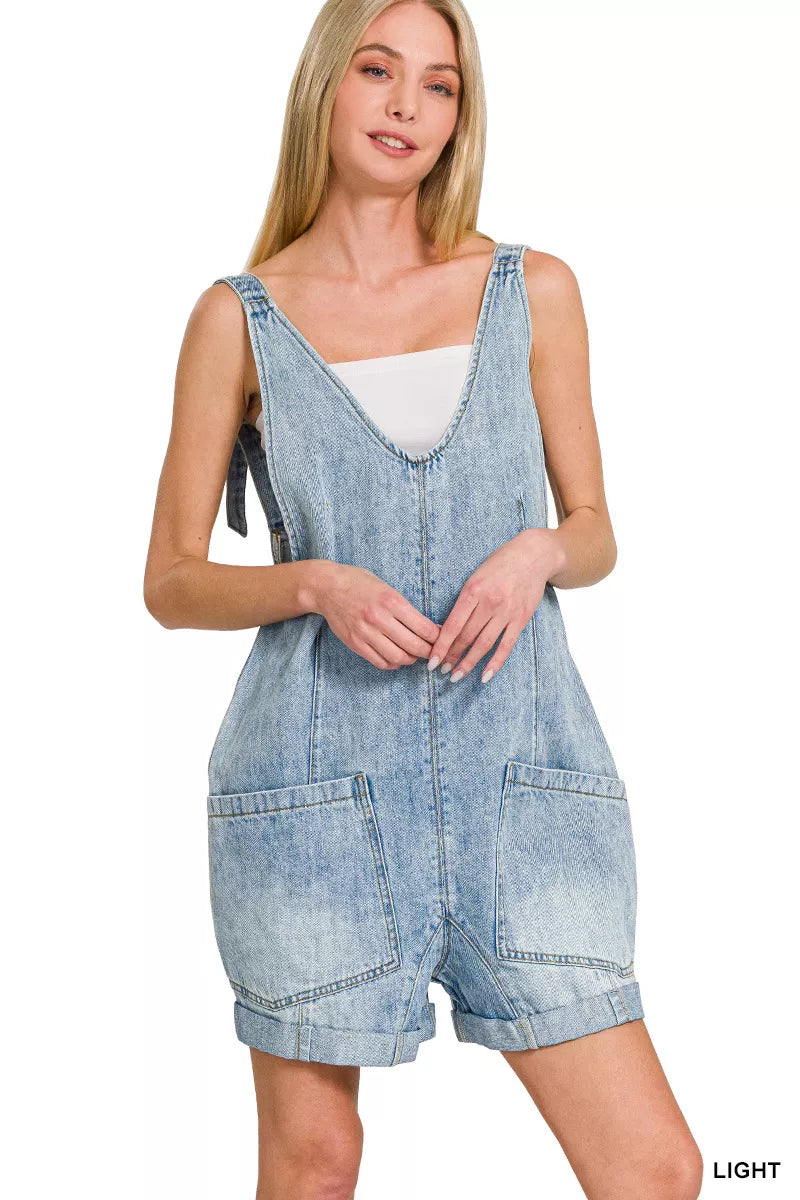 Denim Short Overalls with Pockets ZENANA