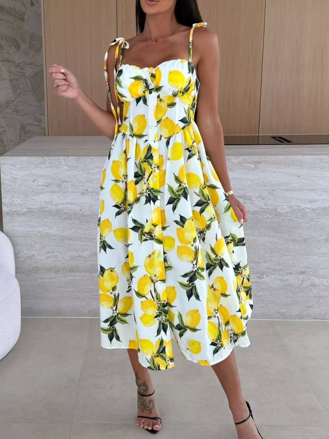 Printed Tie-Strap Midi Dress Simmer & Fay White S