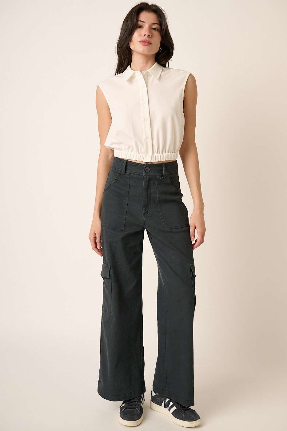 Wide Leg High Waist Pants with Cargo Pockets Mittoshop   